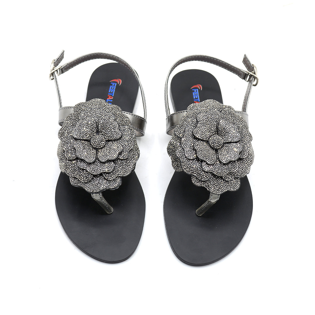 Floral Embellished Flat Sandals