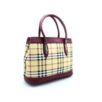 Classic Plaid Tote Bag – Beige & Burgundy