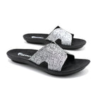 Silver Glitter Slide Sandals With Black Sole