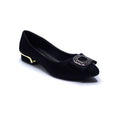 Black Embellished Buckle Low-Heel Flats
