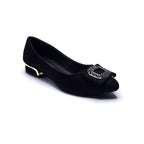 Black Embellished Buckle Low-Heel Flats