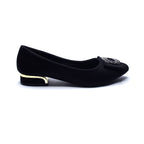 Black Embellished Buckle Low-Heel Flats