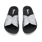Silver Glitter Slide Sandals With Black Sole