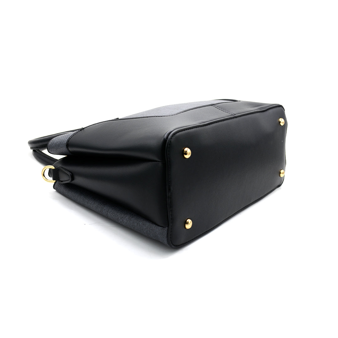 Classic Black & Charcoal Structured Tote Handbag