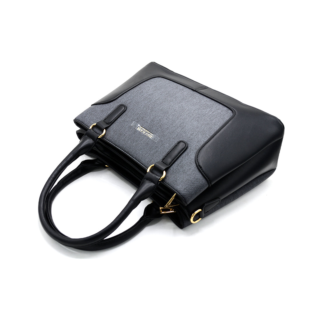 Classic Black & Charcoal Structured Tote Handbag