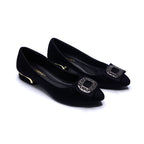 Black Embellished Buckle Low-Heel Flats