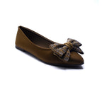 Olive Green Embellished Bow Ballet Flats