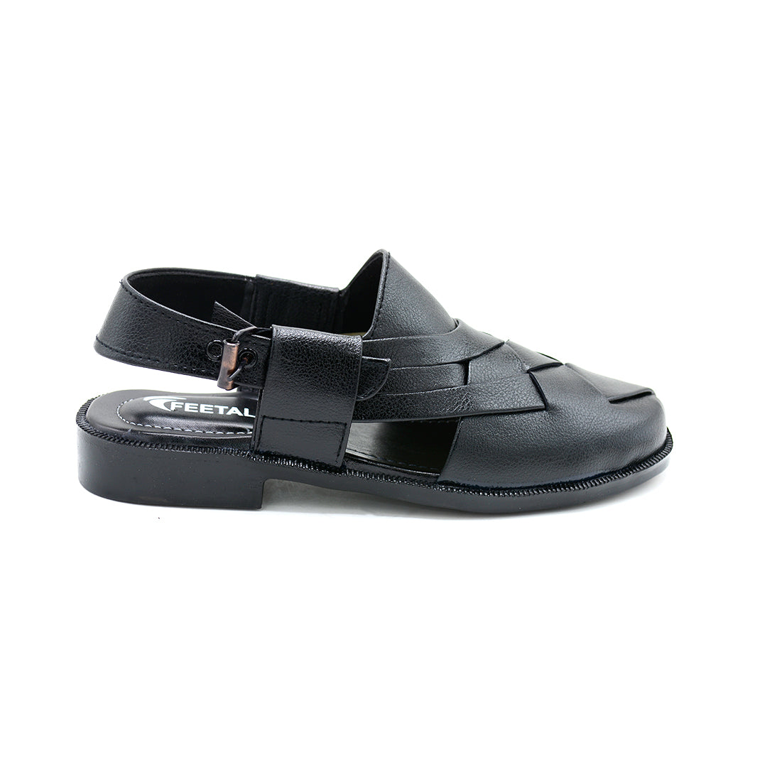 Elegant Black Peshawari Chappal for Kids
