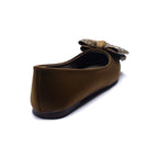 Olive Green Embellished Bow Ballet Flats