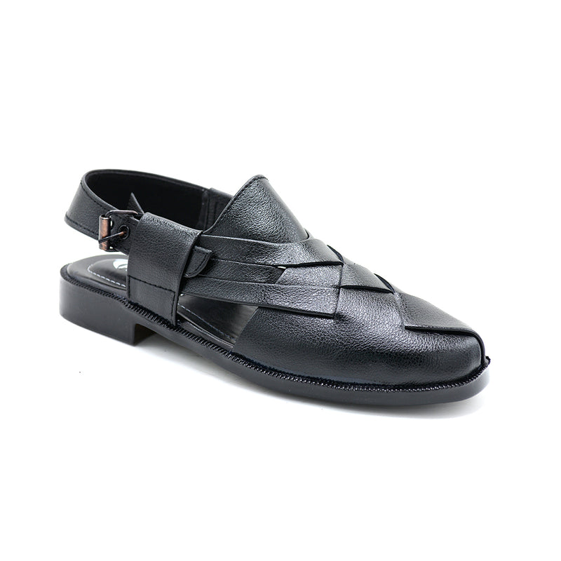 Elegant Black Peshawari Chappal for Kids