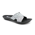 Silver Glitter Slide Sandals With Black Sole