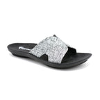 Silver Glitter Slide Sandals With Black Sole