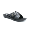 Cross-Strap Buckle Slide Sandal in Black