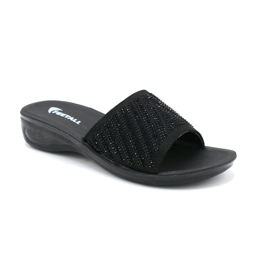 Glam Rhinestone Slide Wedge Sandal Black