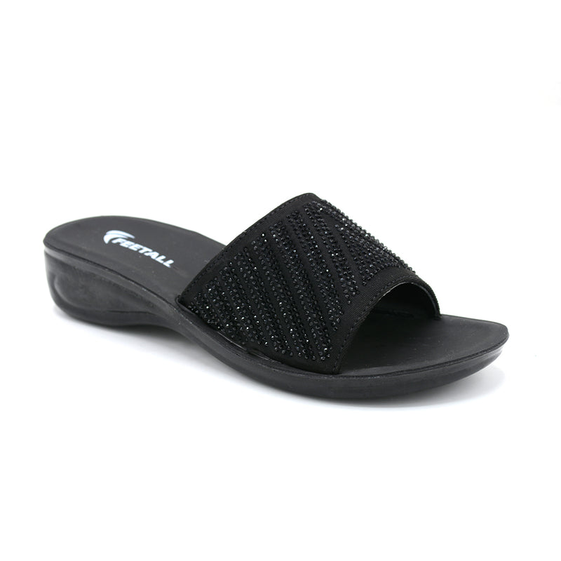 Glam Rhinestone Slide Wedge Sandal Black
