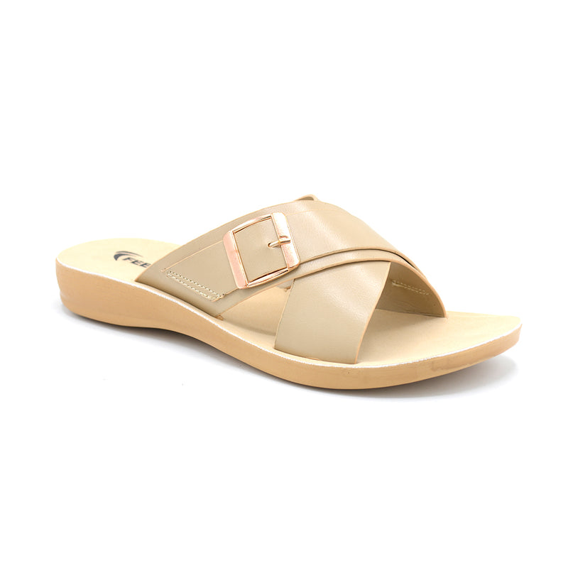 Crossover Buckle Slide Sandal In Nude