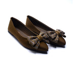 Olive Green Embellished Bow Ballet Flats