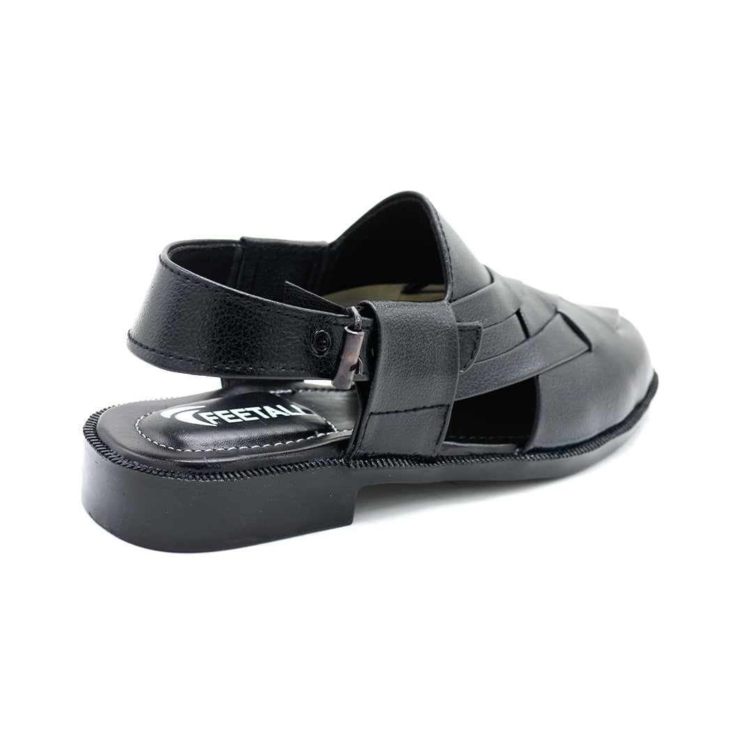 Elegant Black Peshawari Chappal for Kids