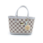 Elegant Checkered Tote Bag with Charm Accessory