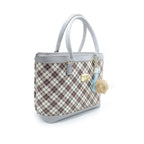 Elegant Checkered Tote Bag with Charm Accessory