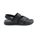 Black Leather Cross-Strap Velcro Comfort Sandal