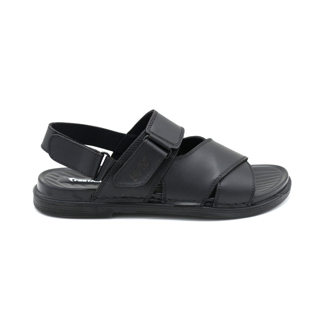 Black Leather Cross-Strap Velcro Comfort Sandal