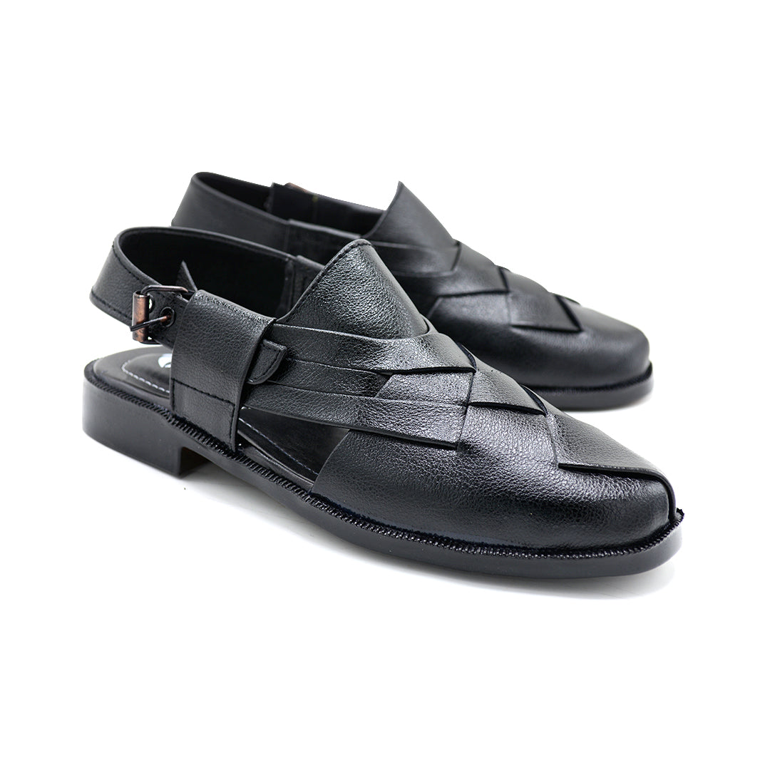 Elegant Black Peshawari Chappal for Kids