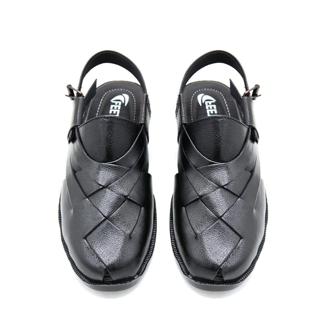 Elegant Black Peshawari Chappal for Kids
