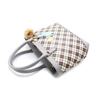 Elegant Checkered Tote Bag with Charm Accessory