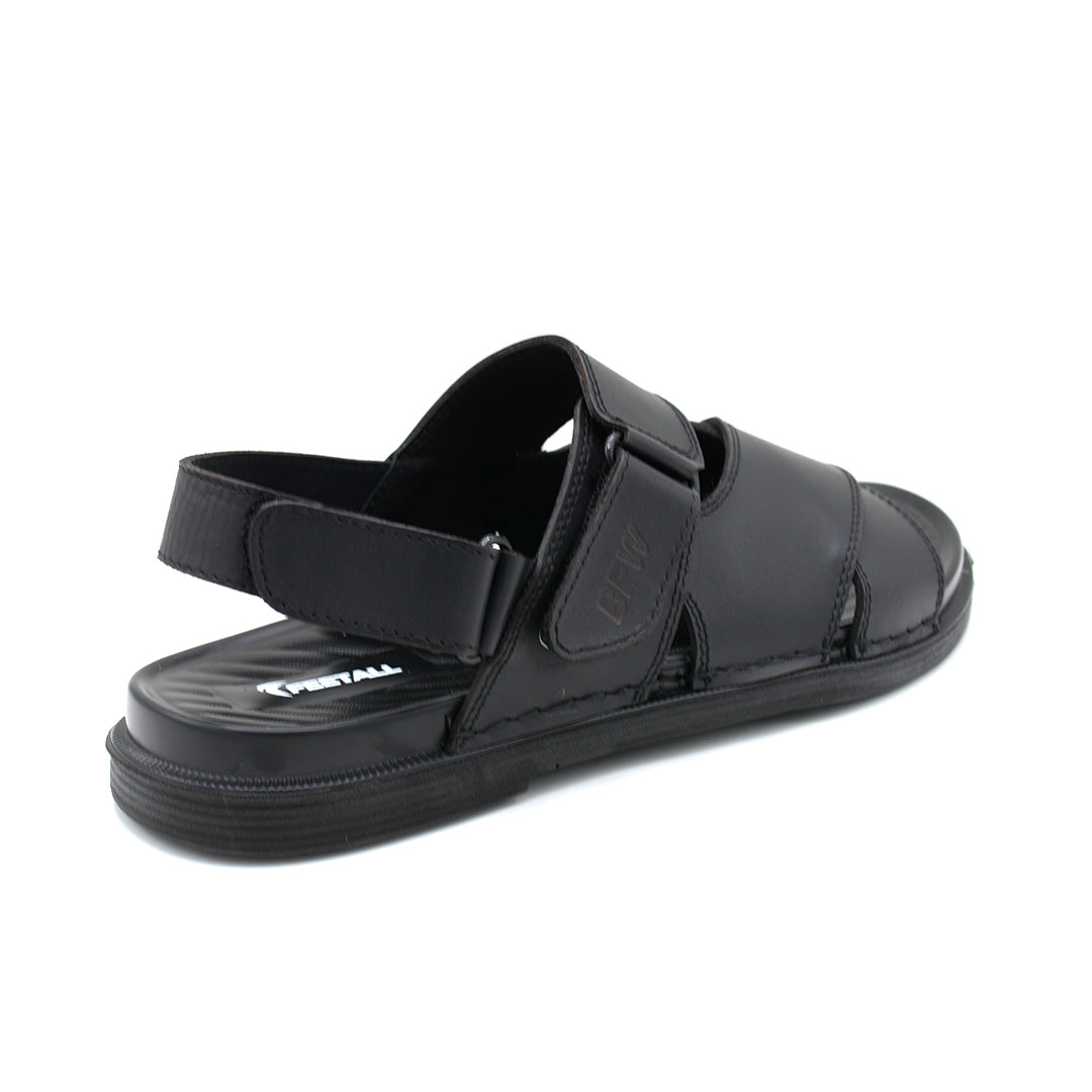 Black Leather Cross-Strap Velcro Comfort Sandal