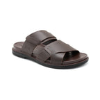 Men's Comfort Brown Cross Strap Slides