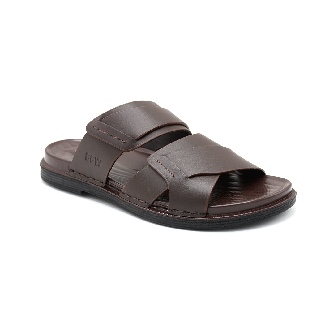 Men's Comfort Brown Cross Strap Slides
