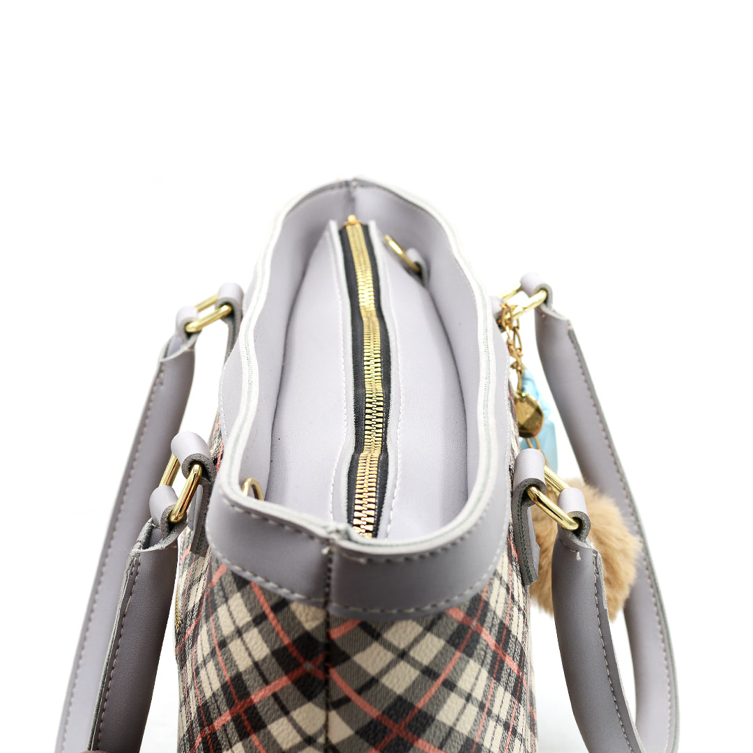 Elegant Checkered Tote Bag with Charm Accessory