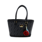 Classic Monogram Black Tote Bag with Red Fur Charm