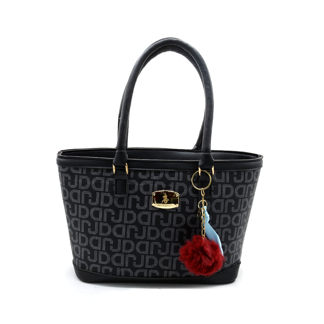 Classic Monogram Black Tote Bag with Red Fur Charm