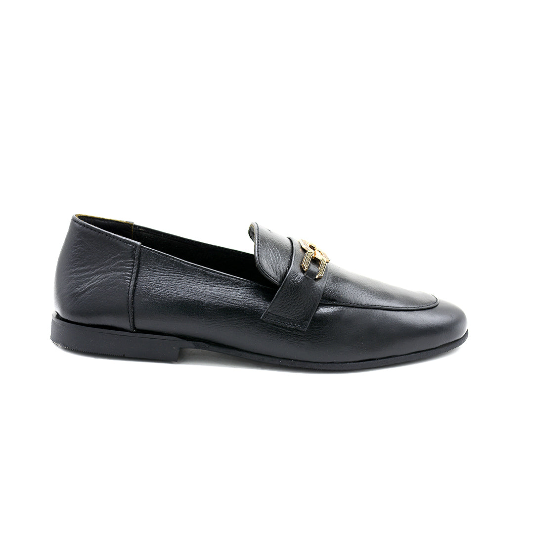 Premium Black Loafer with Gold Buckle