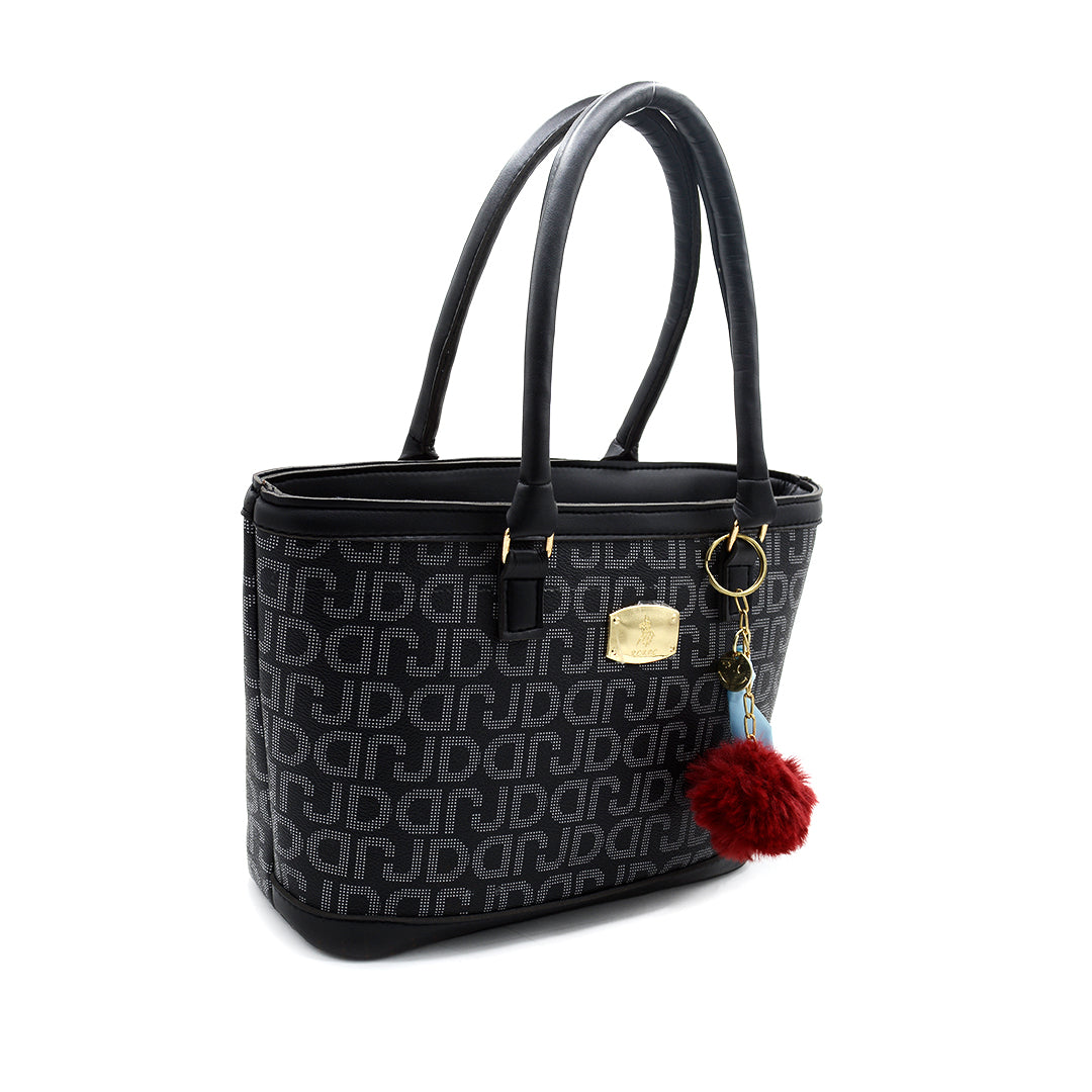 Classic Monogram Black Tote Bag with Red Fur Charm