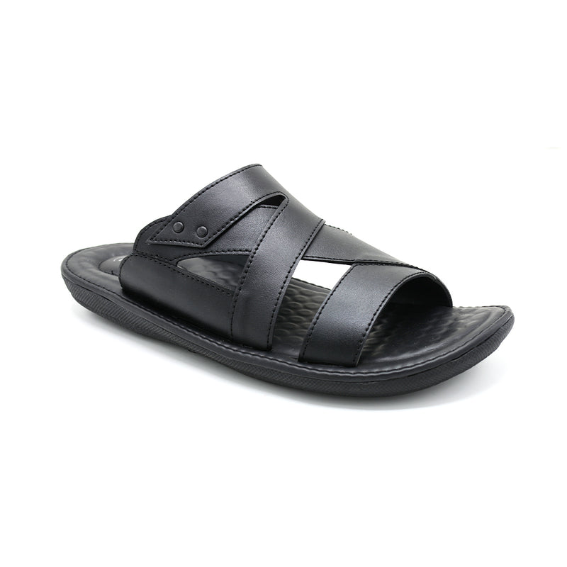 Elite Black Leather Cross-Strap Slide Sandals