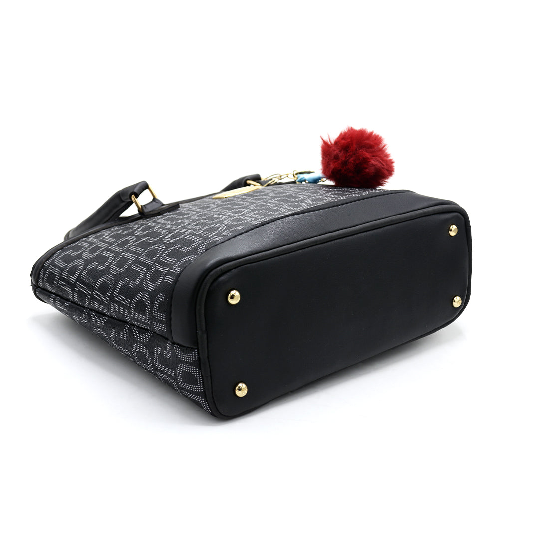 Classic Monogram Black Tote Bag with Red Fur Charm