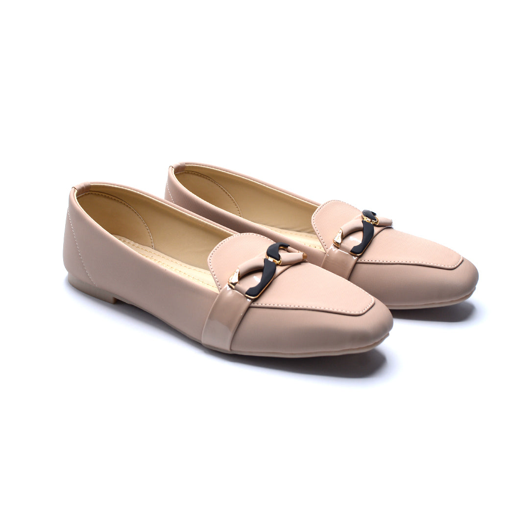 Beige Buckle Detail Ballet Flats