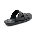 Elite Black Leather Cross-Strap Slide Sandals