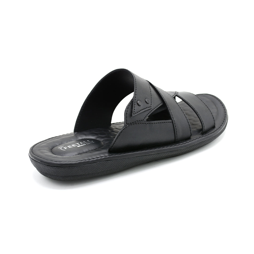 Elite Black Leather Cross-Strap Slide Sandals