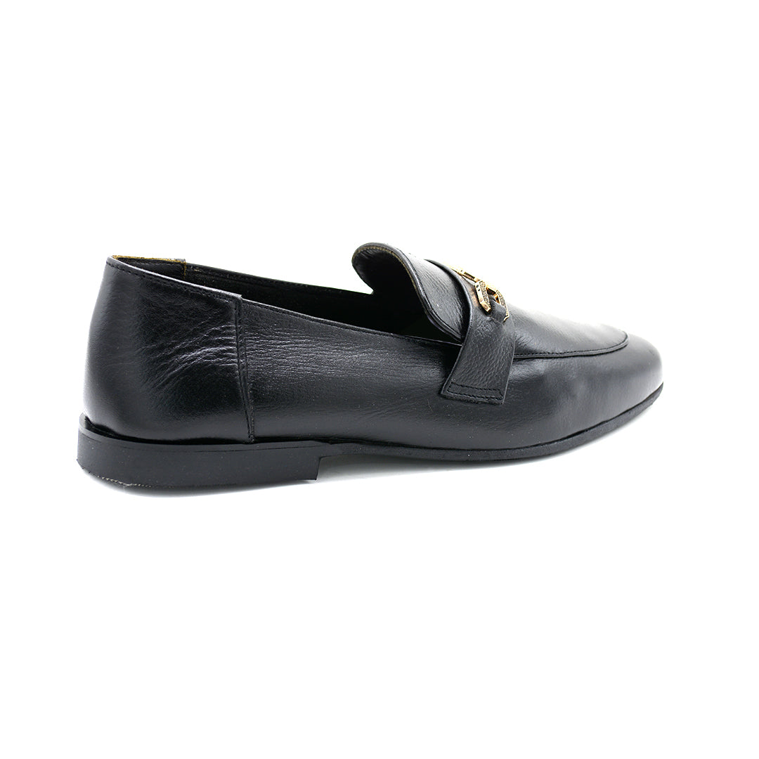 Premium Black Loafer with Gold Buckle