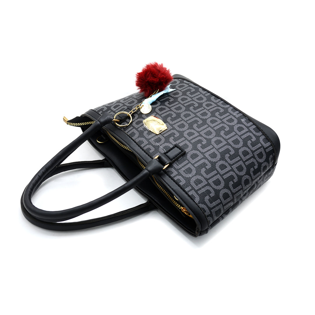 Classic Monogram Black Tote Bag with Red Fur Charm