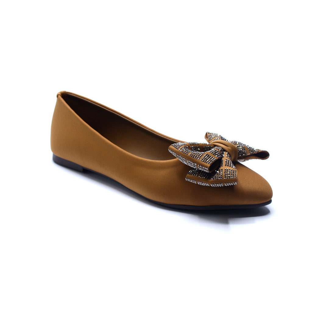 Tan Embellished Bow Ballet Flats for Women