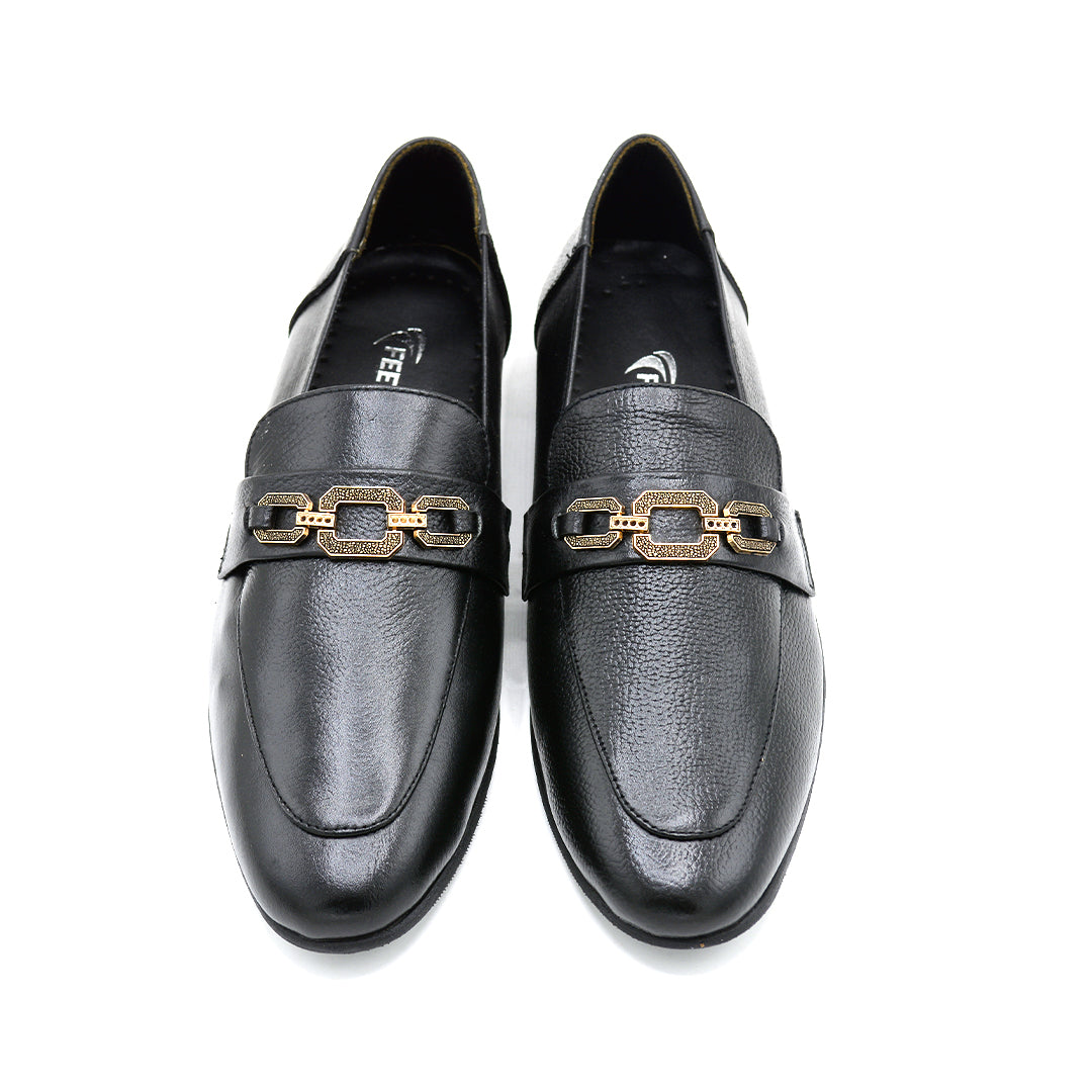 Premium Black Loafer with Gold Buckle