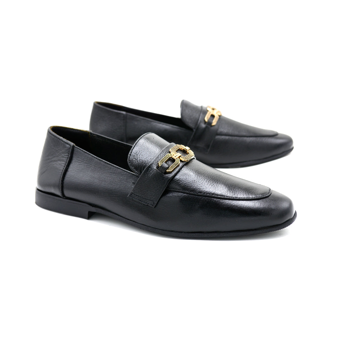 Premium Black Loafer with Gold Buckle