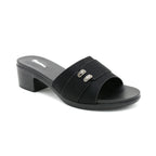 Sleek Black Block Heel Slide Sandal