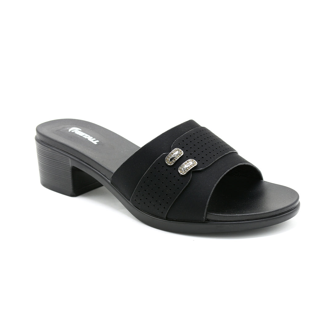 Sleek Black Block Heel Slide Sandal