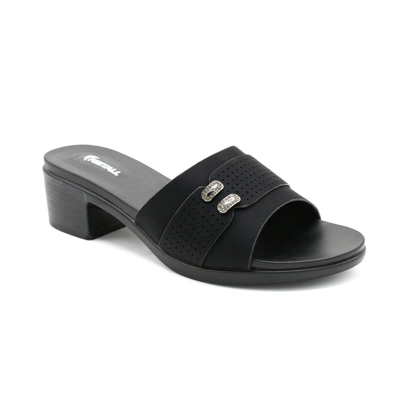 Sleek Black Block Heel Slide Sandal